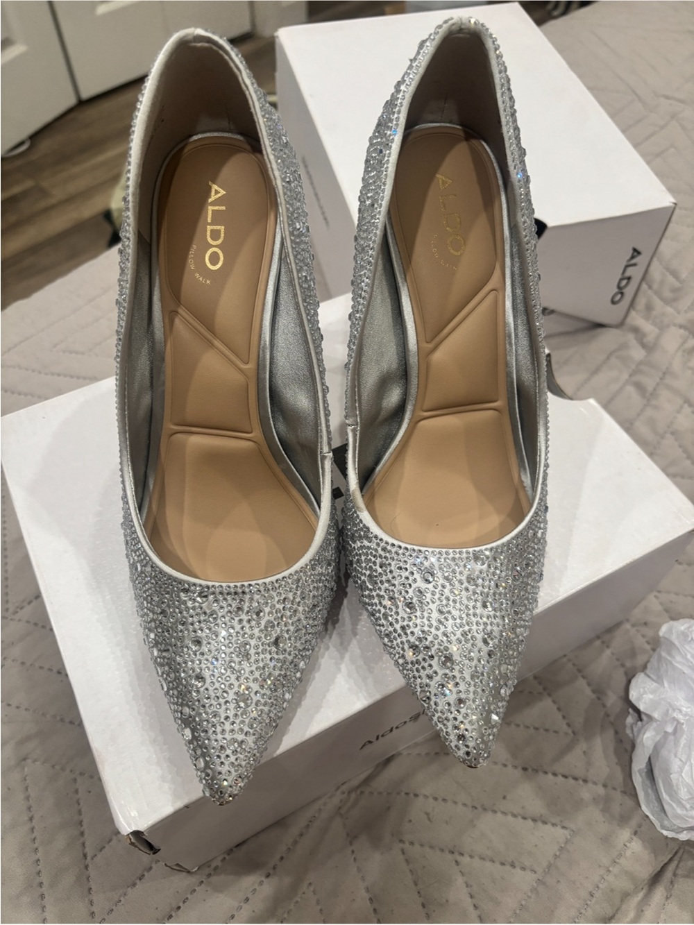 ALDO Silver Crystal Embellished rhinestone heels NWB!